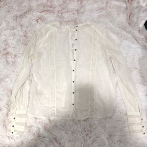 💜 NWT!! Free People Linen and Crochet button up.